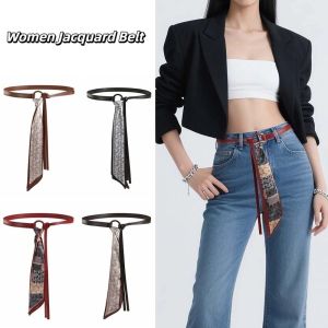 NOVELLEO Adjustable Cashew Printed Belt Bohemian Style Ethnic Style Silk Tie Design Belt Fashion PU Retro Jacquard Waistband Women