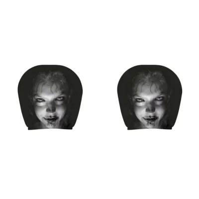 GREYDAWN 2PCS Scary Face Print Halloween Car Headrest Covers Elastic Skull Pattern Auto Interior Decoration Cover Fashion Washable Seat Headrest Protectors Decoration