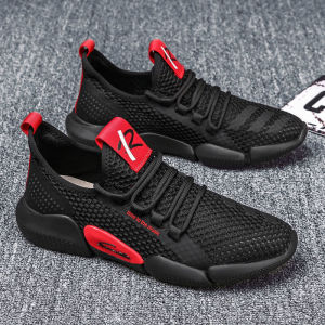 【Ready Stock】Black Rubber Shoes For men Lace Up Thick Bottom Lightweight Shoes Fashion Breathable Jogging Sneakers