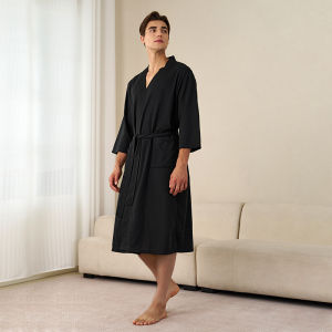 Spring and summer thin waffle bathrobes for women couples robes for men and women summer three-quarter sleeve Korean-style bathrobes absorbent