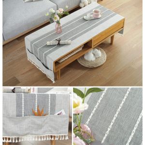 Japanese Style Long Table Cloth Long Cabinet Cloth Cotton Linen Waterproof Wear-Resistant Striped With Bag Tablecloth
