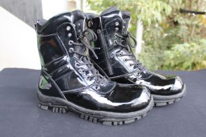SEPATU ZIMZAM PDL POLISI LAK MENGKILAP SAFETY BOOTS DINAS MILITER