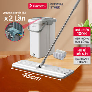 Cây lau nhà tự vắt thông minh bộ lau nhà công nghiệp có thùng vắt bàn lau 45cm lau sạch khô nhanh Parroti Ultra PU45