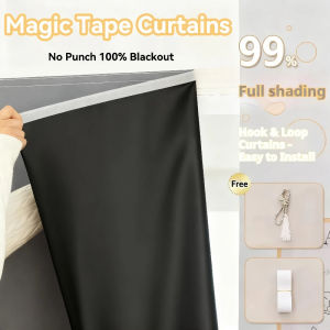 No Punch 100% Blackout Curtains with Black Liner No Gusot Magic Tape Curtains Full Shading