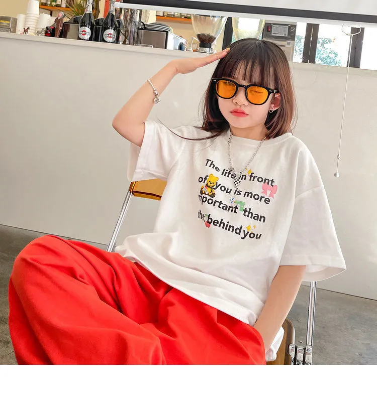Long T-shirts For Girls Summer Loose Cotton Tops Kids Fashion