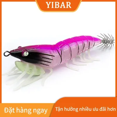YIBAR MAOHONG Luya mồi mồi câu tôm bằng gỗ dạ quang móc mực mềm chân tôm bằng gỗ có vòng hạt