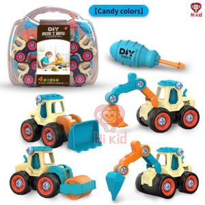 [SG Seller]Candy Color DIY Disassembly Engineering Car Set Excavator Bulldozer Road Roller Toy with Storage