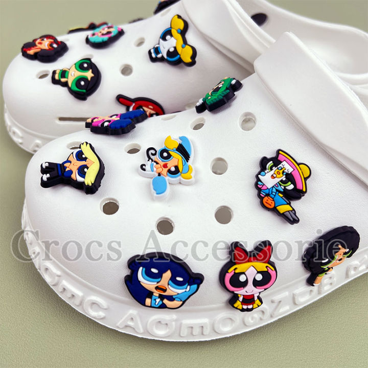 Crocs Jibbitz Powerpuff Girls Cute Cartoon Pattern Shoes Buckle Shoes