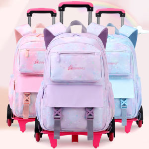 New 6-wheel 2-wheel Trolley Schoolbag Middle School Student Primary School Girl Backpack Waterproof Large-capacity Detachable Shoulder bag 3PCS Handbag Pen Bag