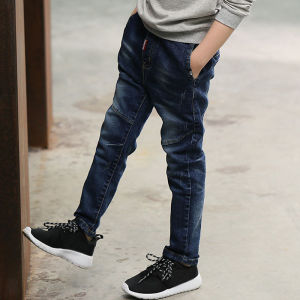 IENENS 4-13 Years Young Boy Casual Trousers Boys Slim Straight Jeans Kids Denim Long Pants Elastic Waist Pants