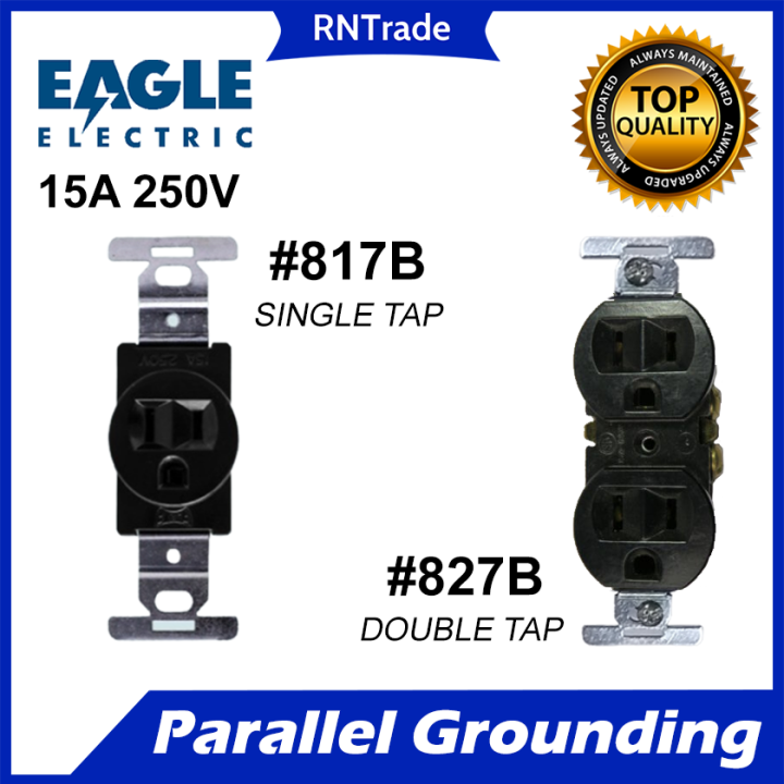 EAGLE ELECTRIC 15A 250V Parallel Grounding Receptacle Single 817