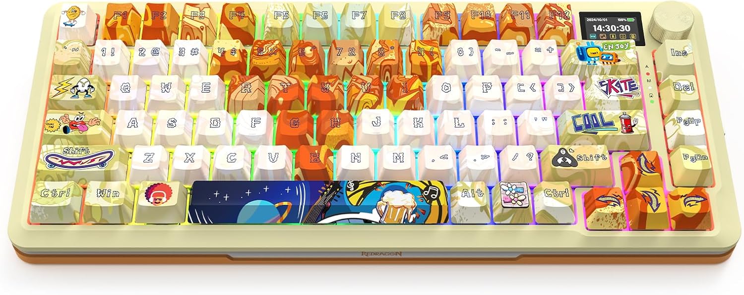 Redragon FLEKACT K708GF-RGB-PRO 3 Modes Gasket Mounted Mechanical Keyboard with Customizable Smart LCD Screen