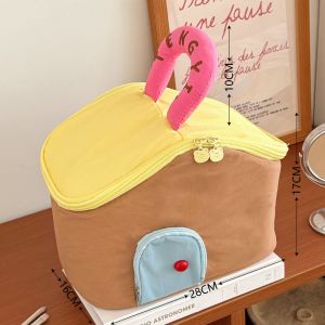 BAIXL Multifunctional Handheld Makeup Bag Waterproof Nylon Skincare Storage Bag Makeup Pocket Cartoon House Shape Cosmetic Bag Travel