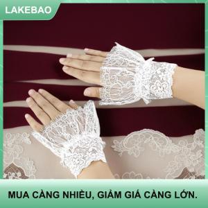 【LAKEBAO】 Phụ nữ giả cánh tay tay áo với ngắn tua trắng và đen xếp li Cuff đẹp ren Phụ kiện ngoài trời embellishments