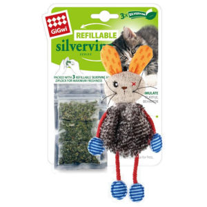 [GiGwi] Rabbit Refillable Silvervine Toy with 3 Silvervine (Known as a Cat Attractant) Teabags in Ziplock Bag for Your Cats Endless Fun!