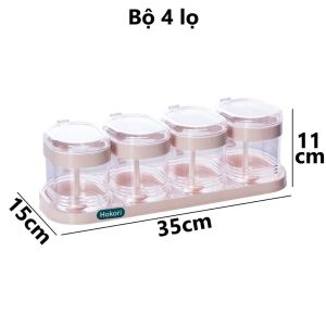 Bộ Hũ Lọ Đựng Gia Vị HOKORI Nhựa VIỆT NHẬT - Trong suốt nắp bật kèm Khay + muỗng - 2935/6/7