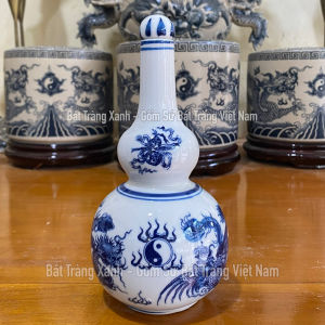 4 Cỡ Nậm Rượu Thờ Cúng 2 Bầu Men Lam Men Trắng Chuẩn Bát Tràng