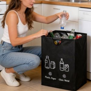 TIMES LORD Large Capacity Empty Bottle Storage Basket With Handle Folding Design Kitchen Trash Can Multi-functional Portable Waste Trash Sorting Organizer Bottle Collection