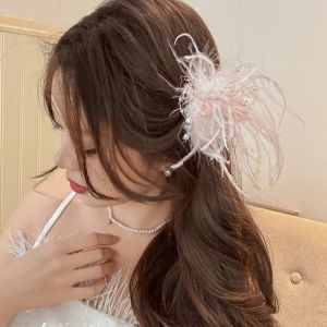 KGASBT Beads Feather Duckbill Clip Headwear Hair Accessories Wedding Hair Jewelry Vintage Fairy Bridal Hair Clip Girl