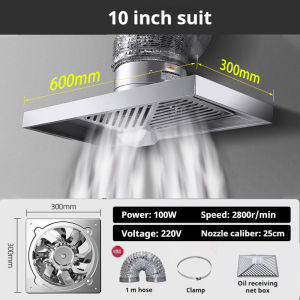 Range Hood  Gathering Smoke Suction Exhaust Fan Household Powerful Kitchen Ventilation Fan Simple Range Hood Stainless Steel Direct Draft Suction 12-17 Cubic Meters/Min Exhaust Air Volume