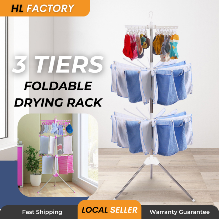 HLFACTORY 3 Tiers Foldable Clothing Drying Rack Lazada