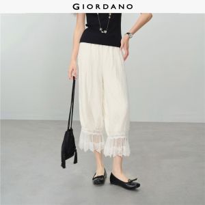 Giordano Women Lace cuff elastic waist cottagecore pants Free Shipping 18426904