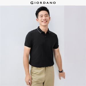Giordano Men Polo Shirts Moisture-Absorbing Mesh Structure Polo Shirts Contrast Ribbed Flat Collar Pique Polo Shirts 01011425