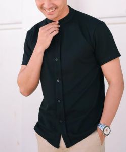 Kemeja Pria Polos Lengan Pendek Kerah Shanghai Kemeja Casual