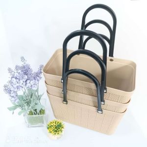 HIGH QUALITY PLASTIC RATTAN WOVEN HAND BASKET STORAGE VEGETABLE & FASHION SHOPPING BAG