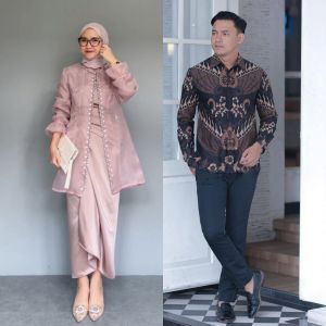 Couple One Set Jemma Outer Organza Outfit Setelan Kondangan Rok Lilit dan Kemeja Batik
