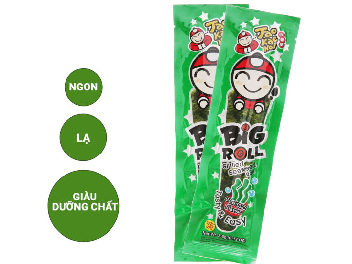 (hộp 12 gói ) Snack rong biển vị truyền thống Tao Kae Noi Big Roll gói 3g