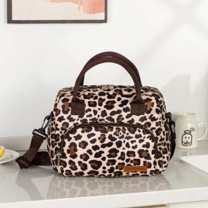 Large Capacity Leopard Print Oxford Cloth Crossbody Lunch Bag American Modern Minimalist Hand-Held Mommy Ice Pack2026