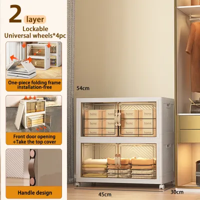 Folding Storage Box Cabinet Wardrobe Transparent Double Door Foldable Home Clothes Snacks Storage Cabinet