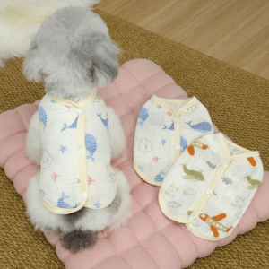 CANICECA Thin Summer Dog Vest Cartoon Shark Airplane Print Puppy Vest Jacket Cute Soft Cool Cat Dog Shirts Pet Clothing