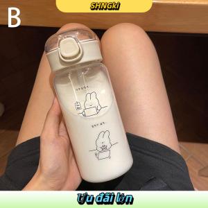 SHNGki Phim Hoạt Hình Chai Nước Với Rơm Dễ Thương Nhựa Uống Chai Di Động Chống Rò Rỉ Đồ Uống Cho Uống Cà Phê Sữa Trà