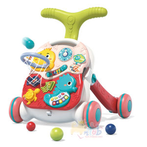 Hntob 2 In 1 Anti-Rolled Sliding Baby Musical Stroller Push Walker Music Educational Stand Table Toy