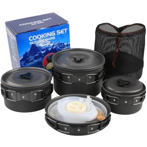 HOME UPGRADE DEPOT 15pcs Camping Cookware Kit Camping Cooking Set Hiking Picnic Pot Backpacking Outdoor Mess Cook Pot for 5-6 People Cookware Set Easy to Clean Cooking Pot Portable Picnic Set