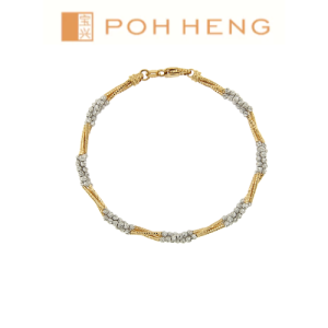 Poh Heng Jewellery 22K Twisted Bead Bracelet in Yellow White Gold[Price By Weight]