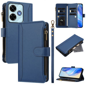 For Xiaomi POCO X5 X6 X7 F5 F6 F7 M6 M7 Pro Ultra 4G 5G Leather Holster with Shoulder Strap Wrist Rope Card Slots Magnetic Snap Zipper Pocket and Foldable Stand Shockproof
