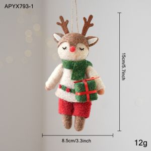OKKFINE Elk Fox Christmas Tree Felt Ornament Hand Stitch Festive Outfit Tree Hanger Hanging Rope Xmas Decoration For Xmas