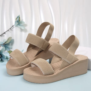 Free Shipping Summer-Style Straw-Imitation Woven Sandals For Women Featuring A Wide Strap A Fashionable Wedge Heel And A Large Size Perfect For Outdoor Wear And Beach Outings