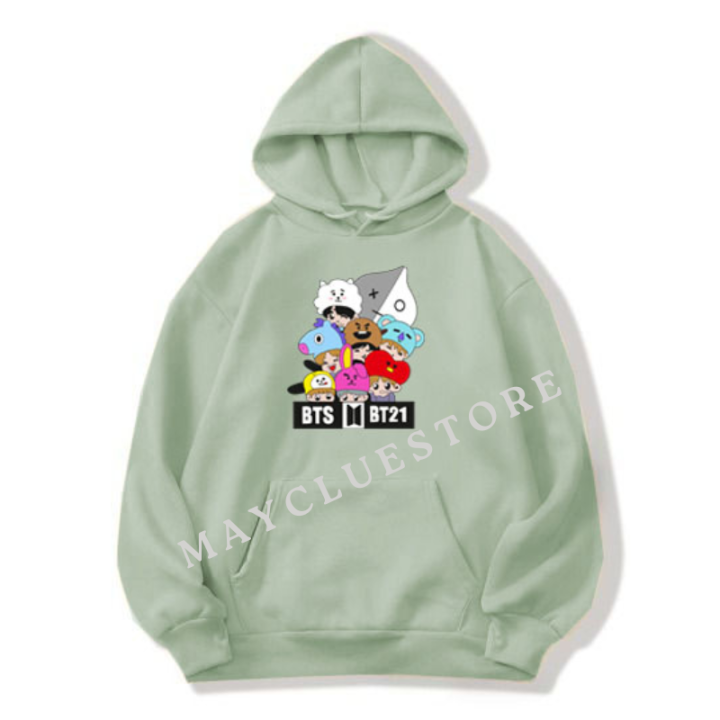 Hoodie bt21 aesthetice bahan fleece premium tebal size l xl xxl