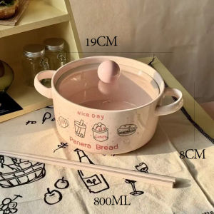 ชามมาม่า ชามเซรามิก พร้อมฝาครอบกระจกช้อน🔥สไตล์เกาหลี🔥เข้าไมโครเวฟได้