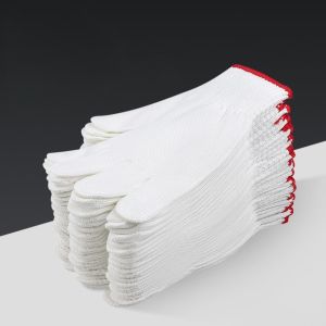 ถุงมือช่าง แพ็ค 12 คู่ สีขาว ขอบแดง ถุงมืผ้าสีขาว ถุงมือผ้าทอ ทอหนา ยางยืดทน