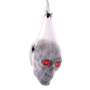 CURRANT Spiders Halloween Glowing Skull Head Hanging Cloth Simulation Skull Head Realistic Terror Outdoor