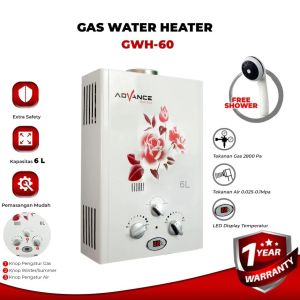 Advance GWH60 Water Heater Gas / Pemanas Air Panas Kamar Mandi - BONUS Kepala Shower & Selang Shower