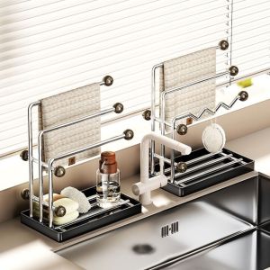 GAOSU Chống gỉ Giá phơi khăn lau bếp có khay thoát nước Đa chức năng Giá treo khăn Đồ cổ Thép không gỉ Giá đỡ băng đô Sử dụng tại nhà
