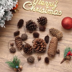 SKJK 10Pcs ปาร์ตี้ อุปกรณ์ประกอบฉากภาพ คริสต์มาส พืชแห้ง ต้นสน โคนต้นสนธรรมชาติ เครื่องประดับต้นคริสต์มาส