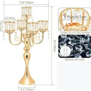 xpkQ Nordic Candle Holders Golden Luxury Crystal 5-head Candlesticks Wedding Party Dining Table Candle Holder Home Decoration 5B9Z4