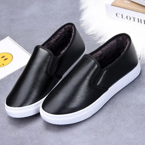 Free Shipping Winter Leather-Lined Fleece-Lined Thickened Warm And Comfortable Cotton Shoes For Women Flat-Soled Versatile Non-Slip Waterproof Casual And Suitable For Students White Sneakers